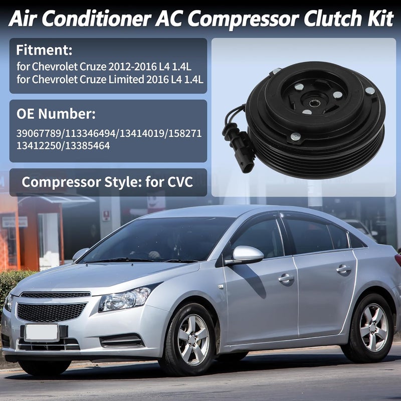 Partuto Air Conditioner AC Compressor Clutch Kit for Chevrolet Cruze 2012-2016 L4 1.4L for Chevrolet Cruze Limited 2016 for CVC Clutch Pulley W/Bearing No.39067789/113346494 - Image 2